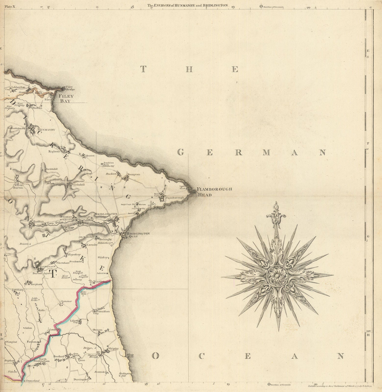 Yorkshire coast. Filey, Bridlington & Flamborough Head. Thomas Jefferys 1772 map